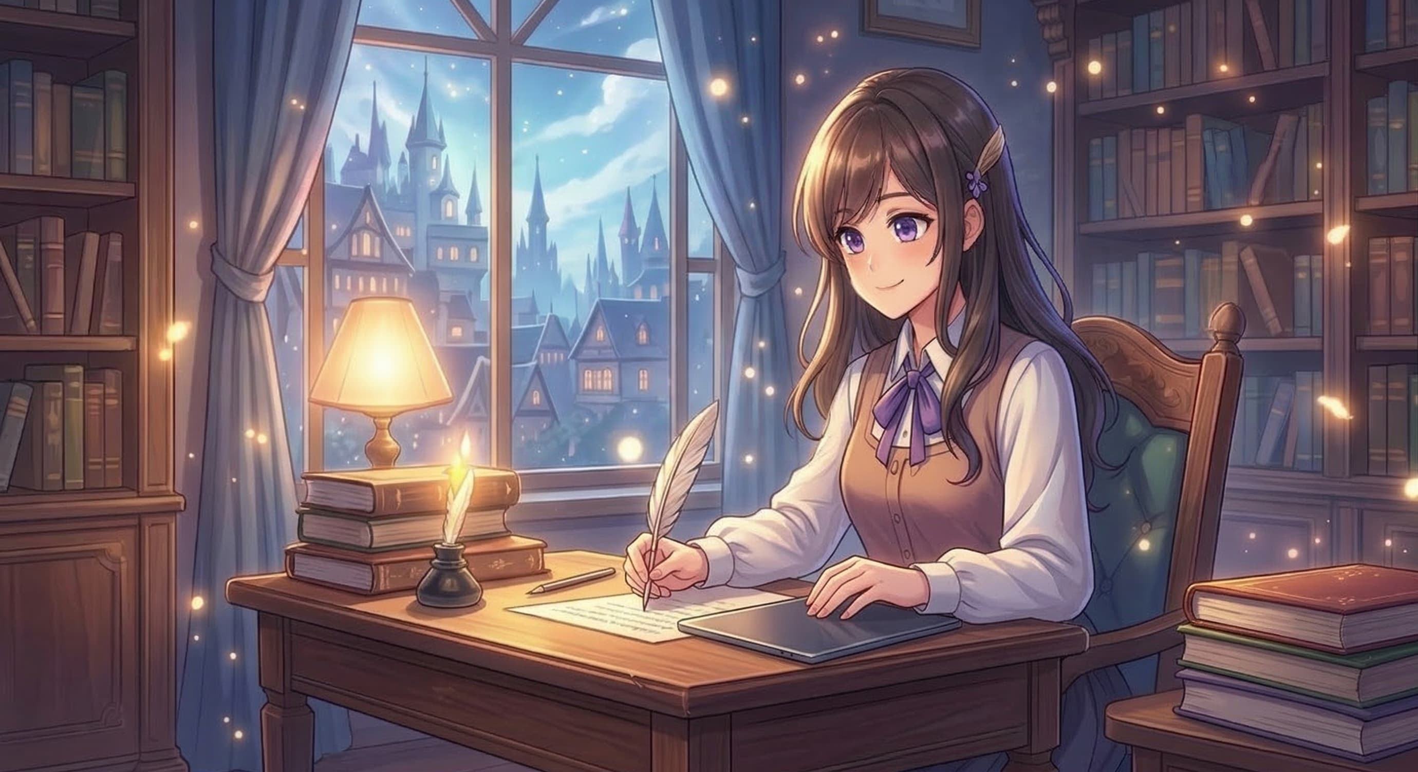 Hero banner – anime style writing scene